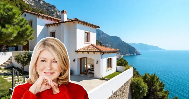 Martha Stewart House Connecticut farmhouse exterior with gardens and manicured lawn