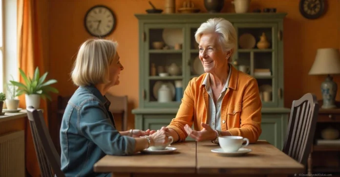 Two women happily discussing homes over coffee, reflecting the trusted real estate services of EllenDeWittRealEstate.com in a warm and welcoming setting.