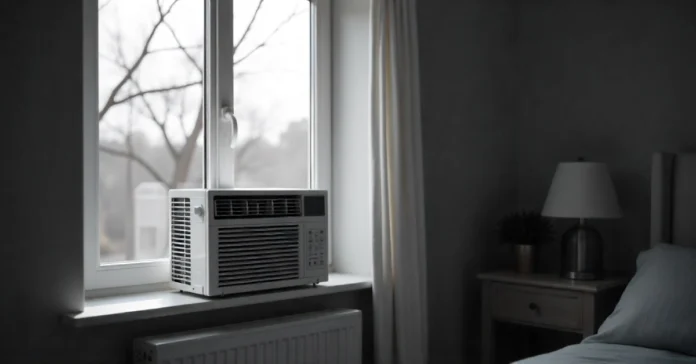 AKW 06CR4 Window Unit installed in bedroom window showing 6000 BTU cooling capacity and energy efficient design