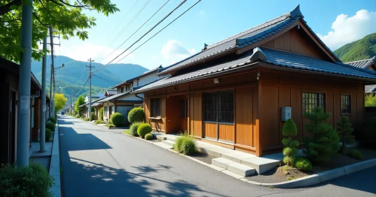 Traditional detached house in Kitsuki real estate market with mountain views and residential neighborhood in Oita Prefecture Japan