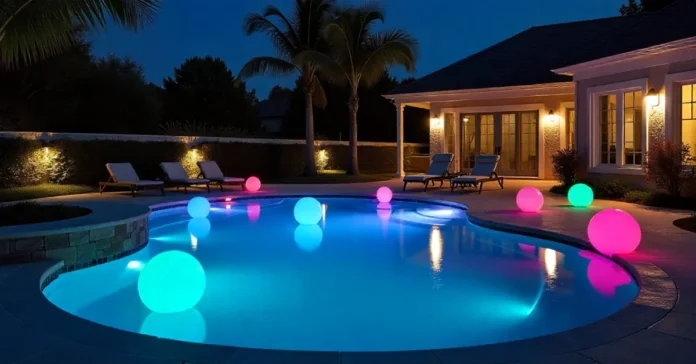 Best Solar Light Swimming Pool Hacks Resort-style pool at night glowing with solar lights — Best Solar Light Swimming Pool Hacks for eco beauty.