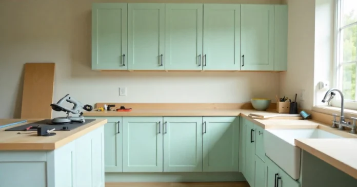 Homeowner builds DIY Shaker cabinet doors for a modern kitchen upgrade on a budget.
