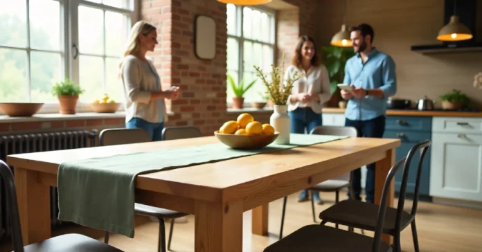 Rustic GardenWeb Kitchen Table in a chic kitchen with pendant lights and cozy seating, perfect for meals and hangouts.