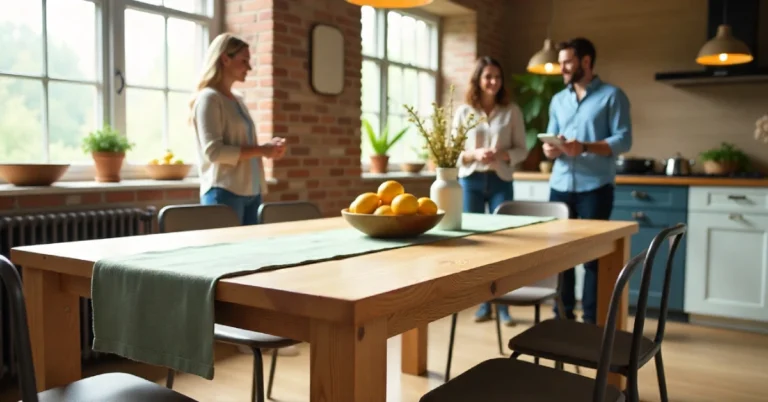 Rustic GardenWeb Kitchen Table in a chic kitchen with pendant lights and cozy seating, perfect for meals and hangouts.