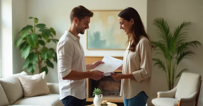 Interior designer meeting clients in modern home — Partners DecoratorAdvice .com connects designers with real clients.