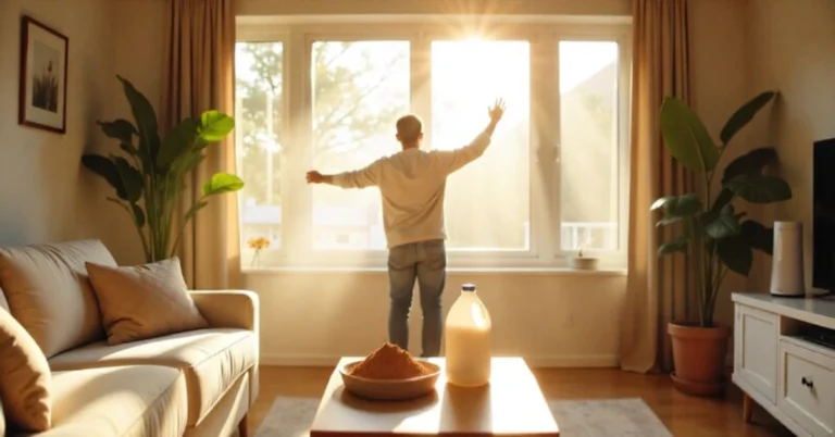 Person opening windows to Remove Smoke Smell From House with baking soda and air purifier visible