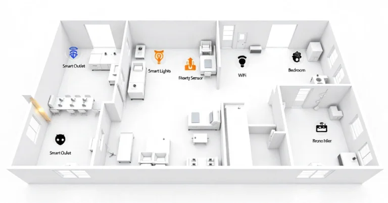 Smart Home Floor Plan Symbols Outlets Smart Lights Etc showing devices, outlets, and lighting layout.