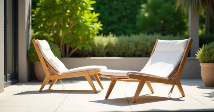 Modern foldable Tumbons on a sunlit patio showcasing comfort, style, and space-efficient outdoor furniture.