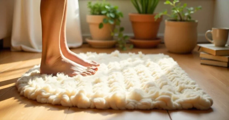 Wollmatten natural wool mat on wooden floor showing soft texture and home comfort