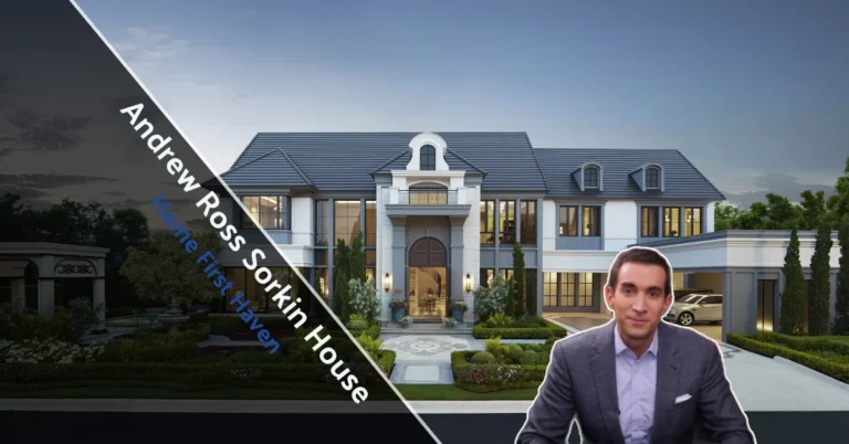 Exterior view of Andrew Ross Sorkin House featuring modern architecture and luxury home design.