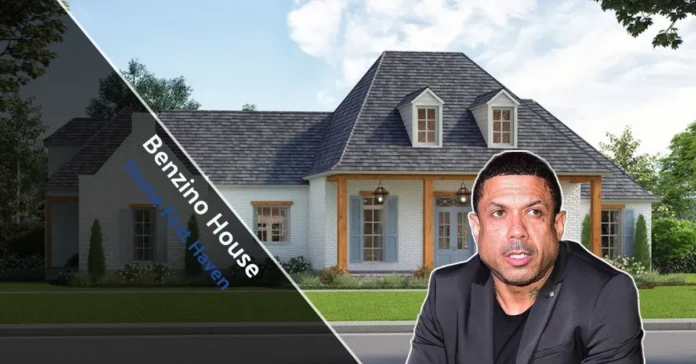 Front view of the Benzino House in Atlanta showing modern design and a private, upscale residential setting.