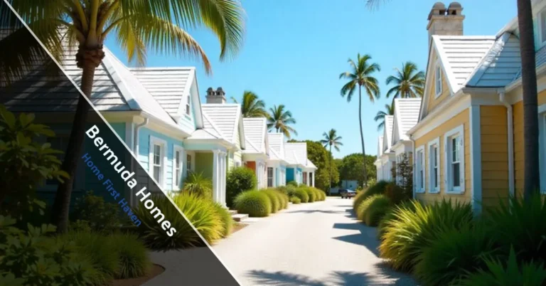 White stepped roofs and pastel Bermuda homes designed to collect rainwater and resist hurricanes.