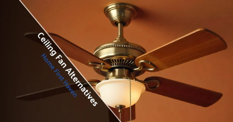 Living room showcasing modern Ceiling Fan Alternatives like tower fans, pedestal fans, and a portable AC unit.