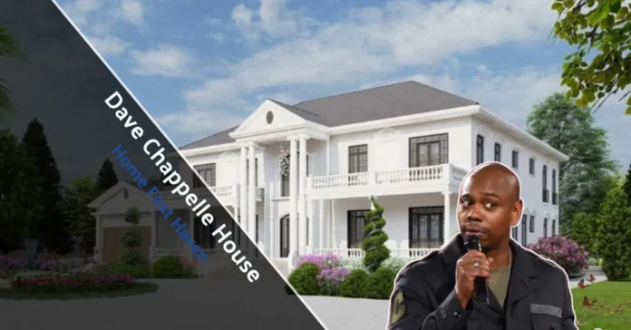 Aerial view of the Dave Chappelle House, a gated 3,154 sq ft family home on 39 acres in Yellow Springs, Ohio, surrounded by wooded trails.