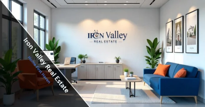 iron valley real estate office showing modern workspace with branded signage and professional real estate environment
