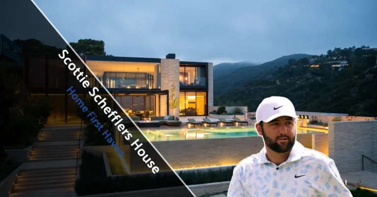 Exterior view of the Scottie Scheffler House in Dallas, showing its ranch design, stone details, and peaceful neighborhood.