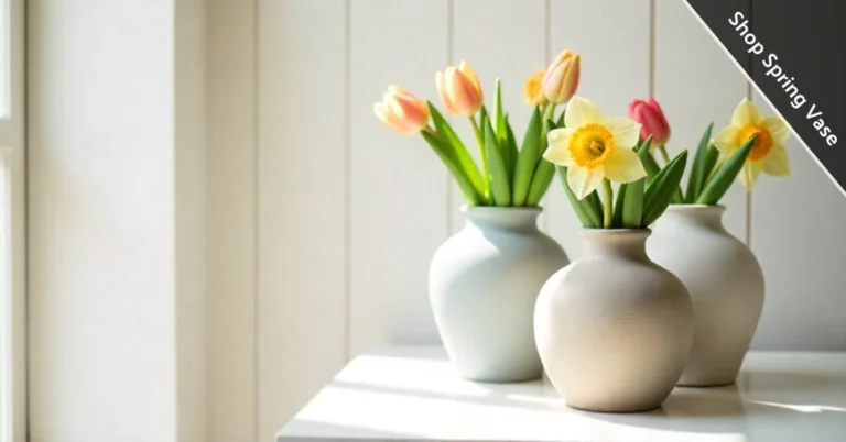 Spring vase collection with fresh flowers on white table showing glass and ceramic vases for home decor
