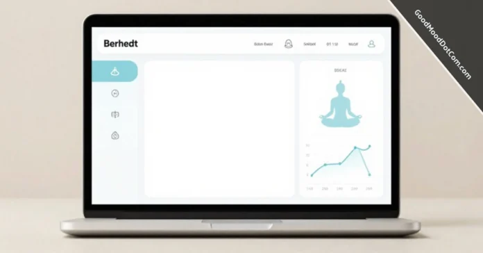 GoodMoodDotCom.com Wellness Platform Dashboard and Features GoodMoodDotCom.com mental wellness platform dashboard showing mood tracking tools and travel guides on laptop screen