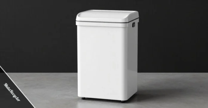 MataRecycler smart recycling bin with AI cameras identifying and sorting plastic, metal, glass, and paper waste materials in real-time for efficient waste management