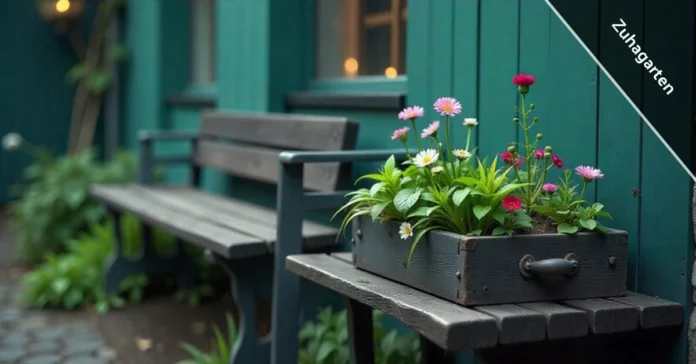 Zuhagarten - Personal Garden Sanctuary at Home Zuhagarten personal garden sanctuary with potted herbs flowers and wooden bench for mental wellness and stress relief