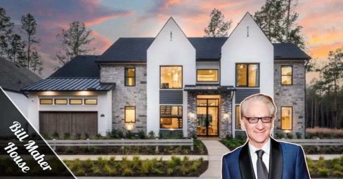 Bill Maher house Beverly Hills Mediterranean mansion with terracotta roof and stucco walls on 3.2 acre estate