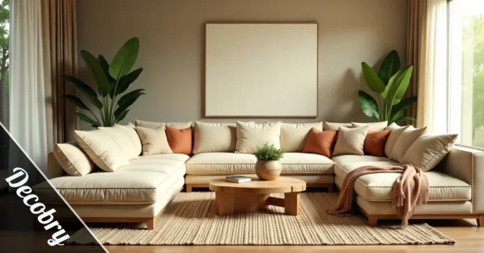 Decobry modern living room sustainable furniture earth tone decor natural lighting cozy functional space interior design