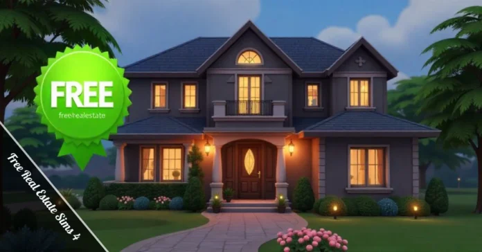 Free real estate Sims 4 cheat showing green price tag on mansion with cheat console open