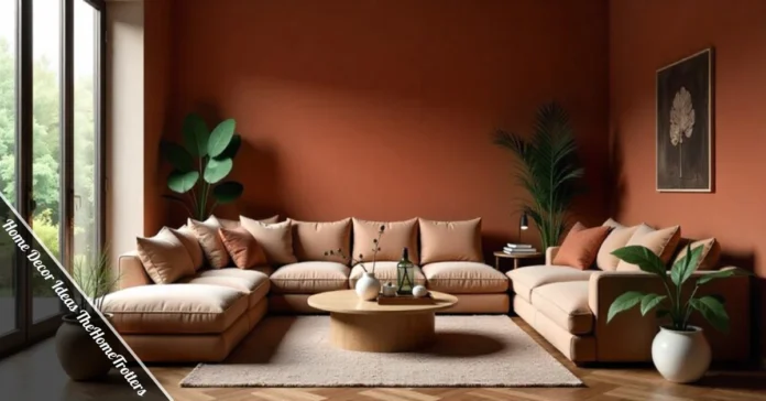 Home decor ideas TheHomeTrotters showing modern living room with natural materials, plants, and personalized decorative elements