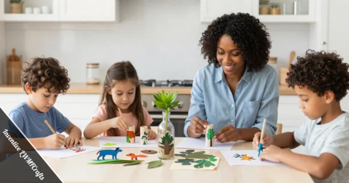 Inventive LWMFCrafts family activity with children making creative projects using household materials and recycled items at home