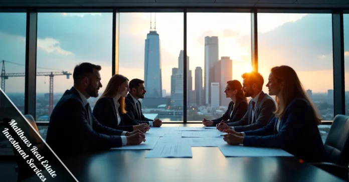 Matthews Real Estate Investment Services commercial property portfolio featuring office towers and industrial buildings