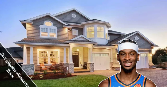 Shai Gilgeous-Alexander house front view showing $4M Oklahoma mansion with contemporary architecture and gated driveway.