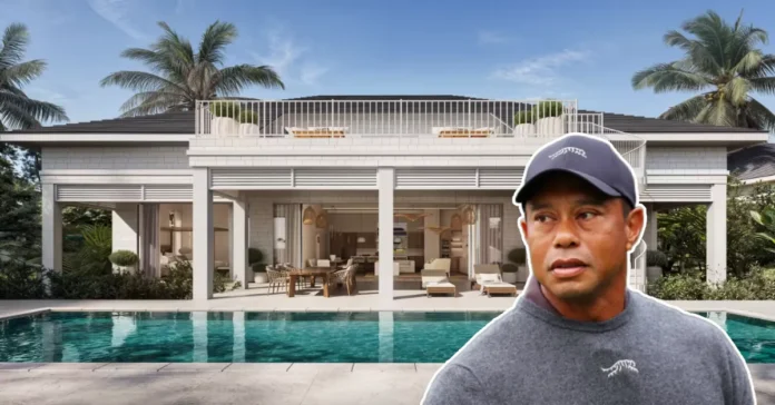 Tiger Woods house Jupiter Island oceanfront estate aerial view showing mansion pool and golf course