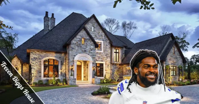 Trevon Diggs house front view Frisco Texas luxury mansion black white modern architecture Stonebriar community