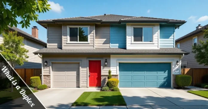 What is a duplex - modern two-unit house with separate entrances, driveways and shared central wall structure