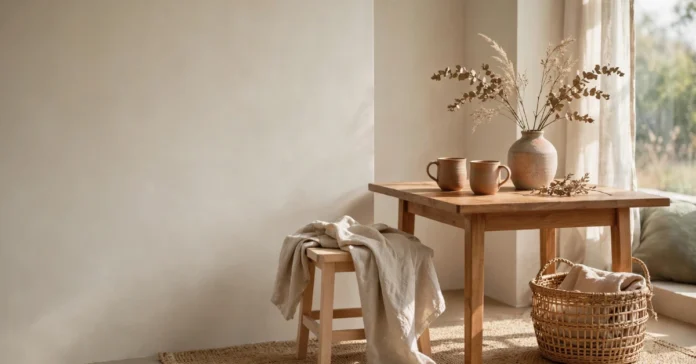 Decobry sustainable home decor with natural materials and artisan accents in a cozy slow living room.