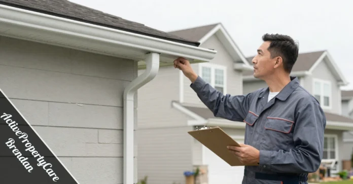 ActivePropertyCare Brendan team performing preventative maintenance inspection on local residential property exterior.
