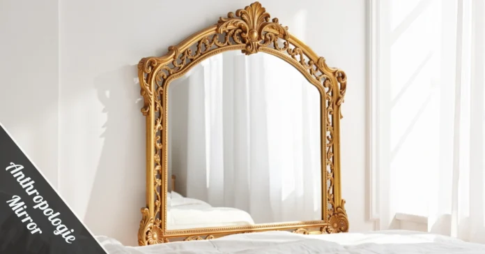 Anthropologie Mirror full-length gold bedroom placement near window reflecting natural light bohemian luxury style
