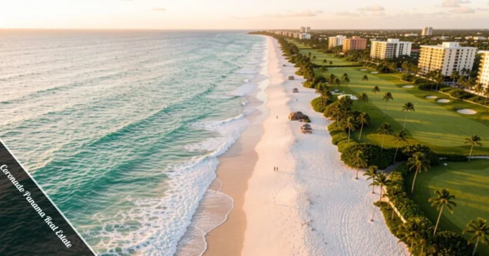 Coronado Panama real estate beachfront homes and condos along Pacific Ocean coastline with golf course
