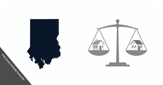 New Jersey state outline with a balance scale showing unequal property division in a divorce