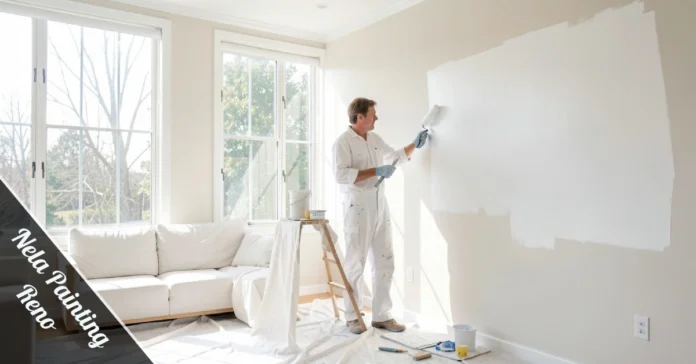 Nela Painting Reno professional painter applying fresh coat on Reno home exterior with clean finish and weather-resistant coating.