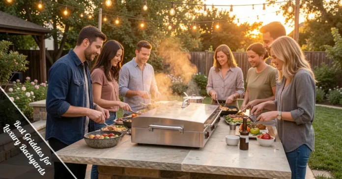 Best griddles for luxury backyard setup with Blackstone flat top grill on modern patio outdoor kitchen