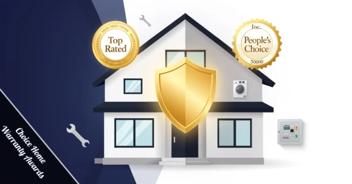 Badge display of Choice Home Warranty Awards including People's Choice and Top Rated Company recognition from trusted platforms.