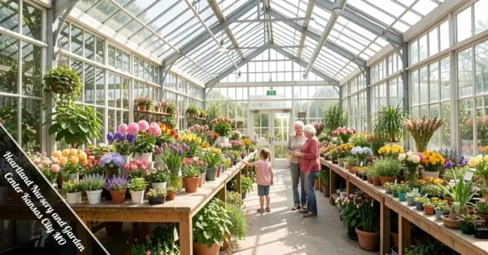 Heartland Nursery and Garden Center Kansas City MO greenhouse filled with plants and shoppers.