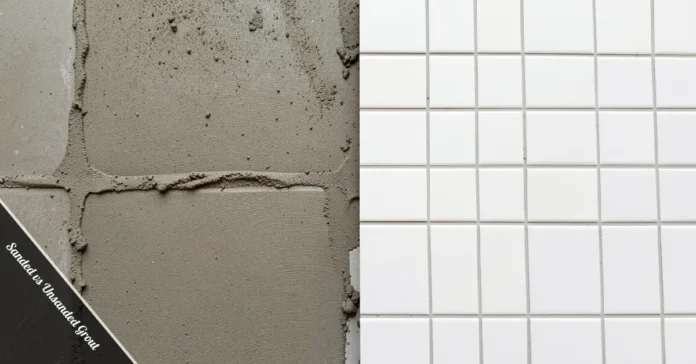 Side-by-side comparison of sanded vs unsanded grout on floor and wall tiles