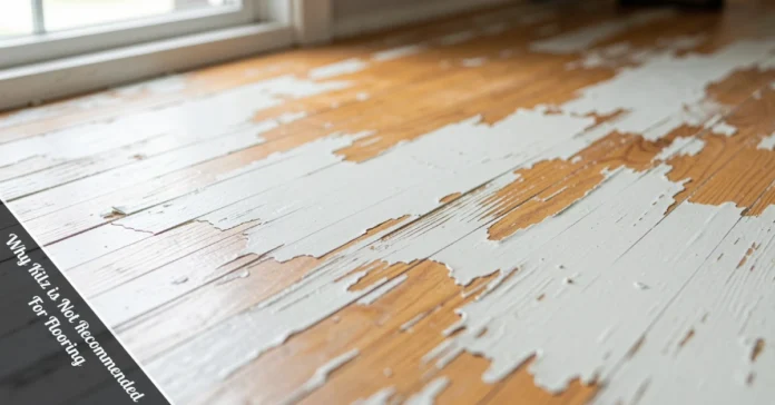 Peeling primer on hardwood floor showing why Kilz is not recommended for flooring in high-traffic areas