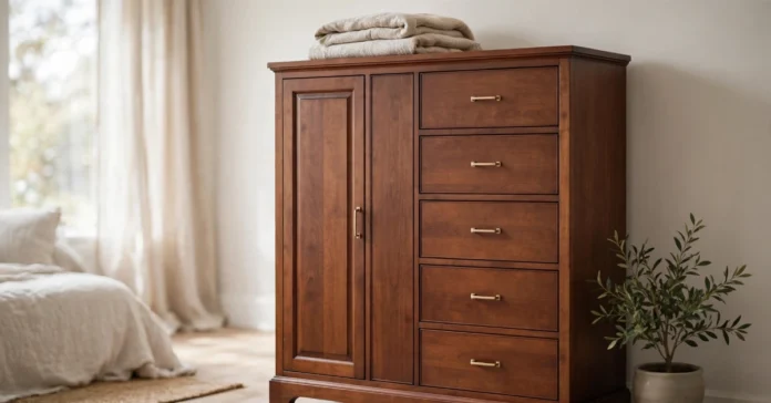 Chifferobe wardrobe with drawers in a bedroom