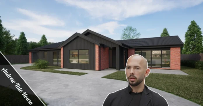 The Andrew Tate House in Voluntari, Romania—a high-tech fortress with steel gates and industrial design.