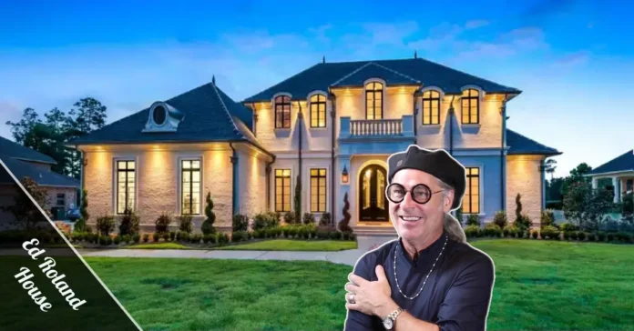 Front porch of Ed Roland House with rocking chairs, trees, and peaceful Southern evening light.