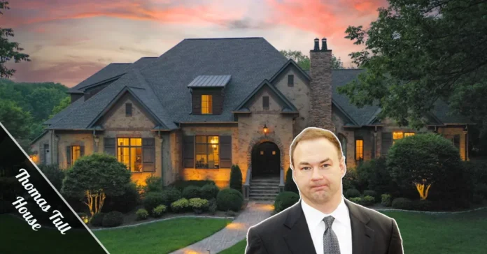 Aerial view of Thomas Tull House, a luxury French château estate with pools and gardens in Westlake Village CA.