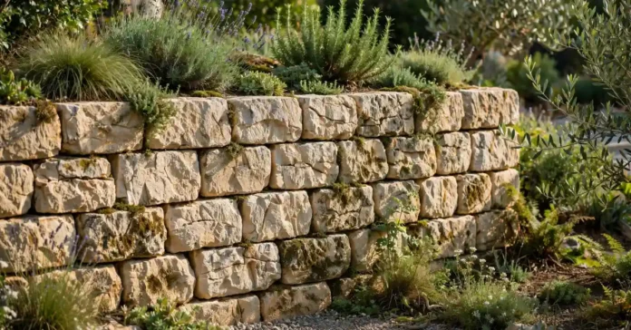 What is a limestone wall made of natural stone blocks